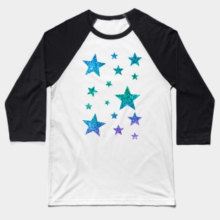 Blue Green Ombre Faux Glitter Stars Baseball T-Shirt